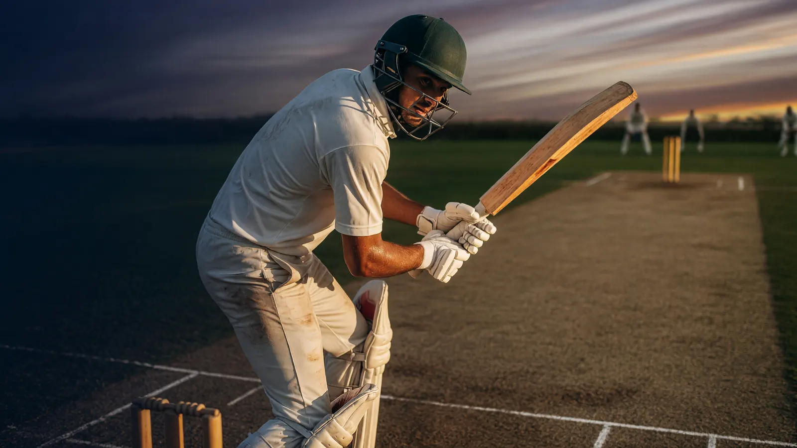 Batsman at the crease, team shape reference